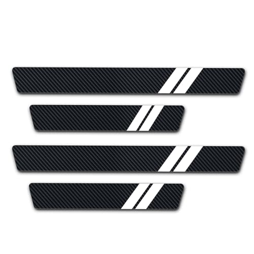 4Pcs Door Sill Plate Protectors for Dodge Challenger Charger SRT RAM Car Accessories, Carbon Fiber Leather Door Sill Stickers for Dodge Auto Accessories - color: White Dual Stripe