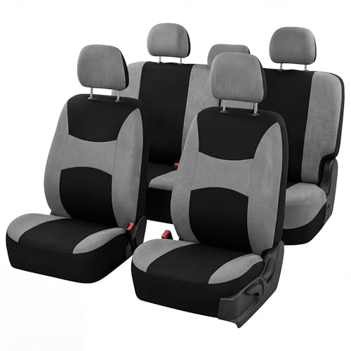 FH Group Car Seat Cover Light Breezy Gray Seat Cover Flat Foam Padding Cloth Full Set Automotive Seat Covers,Airbag Compatible & Split Rear Universal Fit Interior Accessories for Cars Trucks and SUV - color: Gray, size: Full Set