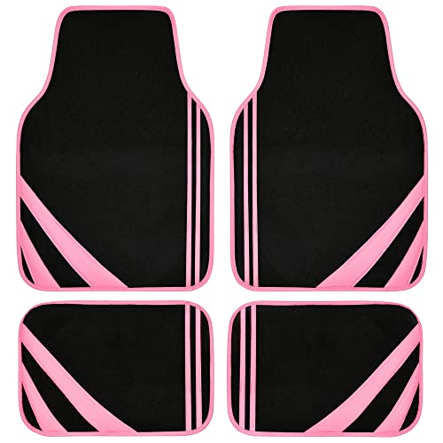 CAR PASS Pink Edge Faux Leather Car Floor Mats Universal Car Carpet Mats with Double Stitch Line Anti-Slip Backing Design, for Cute Girly Women, Fit 95% Automotive,SUVs,Sedan,Vans (Black and Pink) - color: Black and Pink