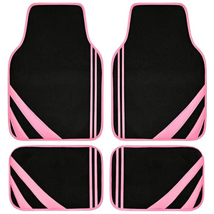 CAR PASS Pink Edge Faux Leather Car Floor Mats Universal Car Carpet Mats with Double Stitch Line Anti-Slip Backing Design, for Cute Girly Women, Fit 95% Automotive,SUVs,Sedan,Vans (Black and Pink) - color: Black and Pink