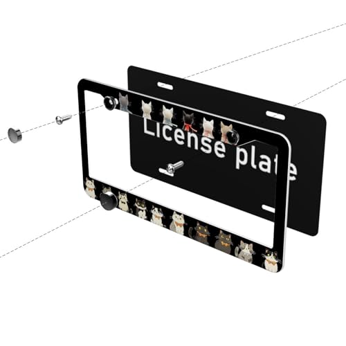 Cute Cat License Plate Frame Animals Bow Tie Print Cartoon Black Dark Personalise Funny Design Compatible with Standard License Plate Holder for USA 6 X 12 Inch with Screws - color: Cute Cat, size: 6"L x 12"W(1PC)