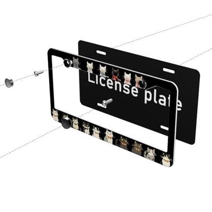 Cute Cat License Plate Frame Animals Bow Tie Print Cartoon Black Dark Personalise Funny Design Compatible with Standard License Plate Holder for USA 6 X 12 Inch with Screws - color: Cute Cat, size: 6"L x 12"W(1PC)