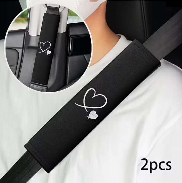 2pack Soft Seat Belt Cover Cute Print Seatbelt Pads for a More Comfortable Driving Compatible with Cars and Backpack (Black Heart) - color: Black heart