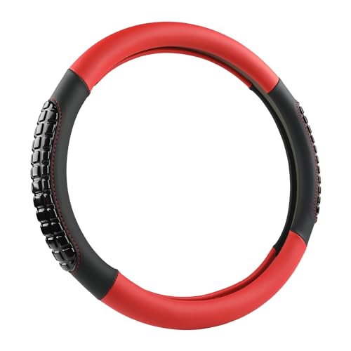 West Llama Nappa Leather Car Steering Wheel Cover Gel Massage,Cool in Summer,Universal 15 inch(Red+Black-Standard Size) - color: F-Red+Black, size: Standard size (14 ½''-15'')
