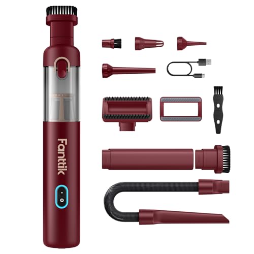 Fanttik Slim V8 APEX Car Vacuum, 4-in-1 Portable Mini Cordless Vacuum with 19000pa Suction Power, Type-C Charge, 2 Suction Modes, Handheld Vacuum for Small Jobs, Car, Office Desk, Keyboards (Red) - color: Red