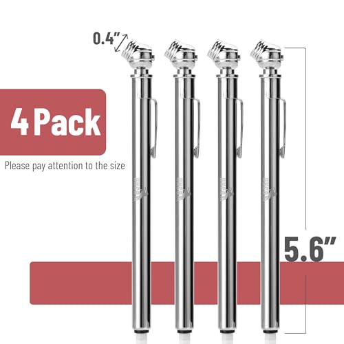 UNCO-Pencil Tire Gauge, 4 Pack, 10-75 PSI - Car Tire Air Gauge for Tires - color: Silver, size: 4 Pack, 10-75 Psi