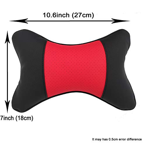 Car Neck Pillows 2pcs Pack Car Headrest Pillow Pu Leather Car Cervical Pillows for Traveling Car Pillows Filled by Fiber (Black Red) - color: Black Red