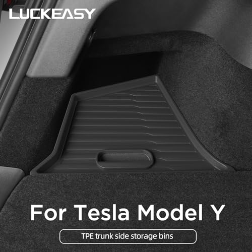 LUCKEASY 2PCS Trunk Storage Box for Tesla Model Y 2021-2024 5 Seat (Not Fit 2025+ Juniper) TPE Trunk Organizer Bins With Lids Trash Cans Accessories Interior Black - size: Trunk Box 2pcs