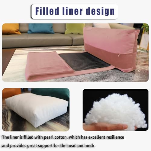 Velvet Recliner Head Pillow with Non-Slip Base - Adjustable Neck Support for Pain Relief in Home, Office and Travel (Pink) - color: Pink