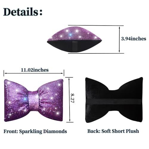 Car Pillow Headrest Auto Seat Headrest Cushion with Bow Tie Sparkly Bling Bling Rhinestone Accessories for Women Girls and Ladies Travel Comfort Head and Neck Rest Pink 2Pcs - color: Pink