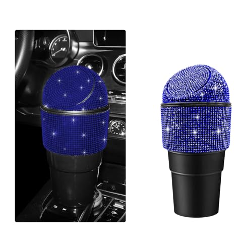 Yourkar Bling Car Trash Can with Lid, Sparkling Crystal Auto Garbage Can with Leak-Proof Lid, Multipurpose Waterproof Trash Bin for Automotive Home Office Kitchen Bedroom (Blue) - color: Blue
