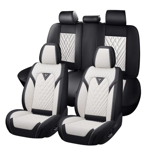 Car Seat Covers for Kia Sportage 2002-2026, Waterproof Nappa Leather Full Set Seat Cover, Anti-Slip and Comfortable Automotive Seat Protector&Accessories(Black White) - color: Black White, size: Full Set