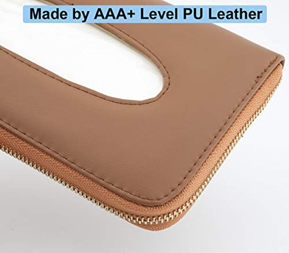 Car Tissue Holder, Sun Visor Tissue Holder, Car Visor Napkin Holder, PU Leather Backseat Tissue Case Holder for Car Vehicle with Zipper (Brown) - color: Brown