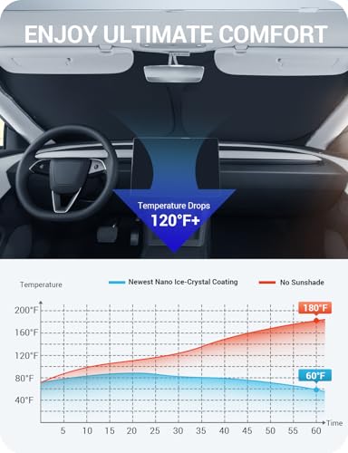 BASENOR Windshield Sunshade for 2017-2026 Tesla Model Y Juniper & Model 3 Highland, [Nano Ice Crystal] Foldable Sun Shade, UV Block Heat Insulation Interior Accessories Off-White - size: Model Y/3 Ice Crystal Off-White