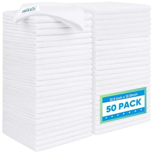HOMEXCEL White Microfiber Cleaning Cloth 50 Pack, 12.5 x 12.5 inch Microfiber Towels for Cars, Ultra Absorbent Car Washing Cloth, Lint Free Streak Free Cleaning Rags for Car, Kitchen, and Window - color: White, size: 12.5 x 12.5 Inch