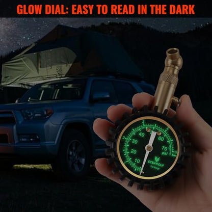 ETENWOLF Tire Pressure Gauge for Cars 0-75 PSI, Air Pressure Gauge with Large Glow Dial, Calibrated to ANSI B40.1 Grade A(Plus-Minus 1%), Tire Gauge for Tire Pressure Car Accessories (Black) - color: Black