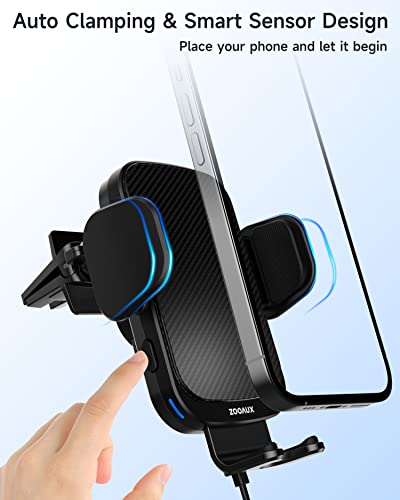 Wireless Car Charger Vent Mount, 15W Fast Charging Auto-Clamping Car Mount, Air Vent Car Phone Holder for iPhone 15/15 Pro/14/13 Pro/XS/XR/X/8,Samsung S24/S23/22/S21/S10 (Black)