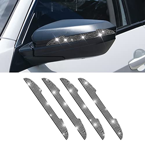 4 PCS Bling Rhinestone Car Door Handle Scratch Protector, Universal for All Cars, Vehicles, SUVs, Side Rearview Mirror, Edge Guard, Exterior Accessories for Women Men (White) - color: White
