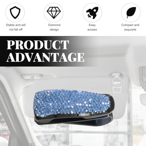 Wevdn 2 PCS Car Sun Visor Glasses Holder, Fashion Bling Car Eyeglasses Sunglasses Hanger for Women Girls, Glasses Holder Clip Hanger Mount with Ticket Card Clip, Car Accessories (Light Blue) - color: Light Blue
