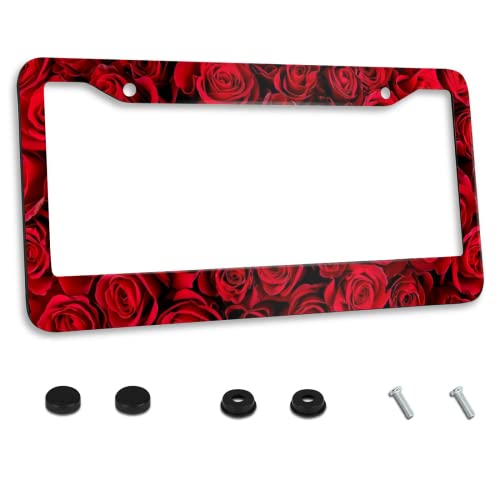 Personalized License Plate Frame Stainless Steel Gorgeous Red Roses Car License Plate Accessory Decorative 2 Holes and Screws Fits US Standard License Plates Size: 12.2 x 6.3 in - color: Gorgeous Red Roses, size: One size