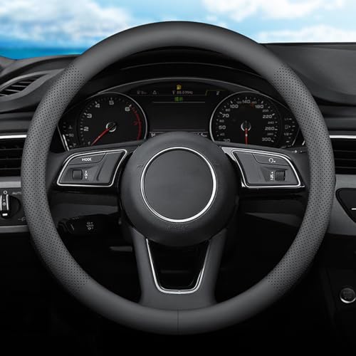 XHRING Car Steering Wheel Cover for Toyota Tacoma 2012-2026 Tundra 2000-2026 4Runner 10-2026 Sequoia 14-2026 2/4 Door SR5 Trail Limited Platinum TRD Pro Off Road 4x4 Sport Accessories, Leather Black L