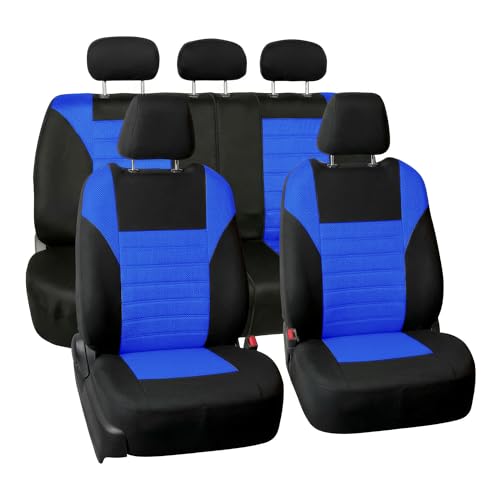 FH Group Automotive Car Seat Covers Full Set Premium 3D Air Mesh Front Seat Covers, Airbag Compatible & Split Bench Cover Universal Fit Interior Accessories for Cars Trucks and SUVs - Blue - color: Blue, size: Full Set