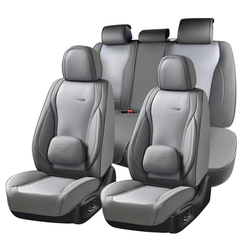 Coverado Car Seat Covers Full Set, Gray Seat Covers for Cars, Waterproof Nappa Leather Automotive Seat Covers with Lumbar Head Pillow, Car Seat Protectors, Universal Fit for Most Cars SUV - color: Gray（Pillow）, size: FullSet