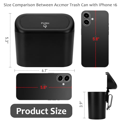 Accmor Car Trash Can with Lid, Mini Auto Dustbin Garbage Organizer with 30 Pcs Plastic Trash Bag, Automotive Garbage Container Bin for Vehicle, Home, Office - color: 1 Black