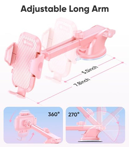 VICSEED Pink Phone Holders for Your Car, [True Military-Grade Shockproof Strongest Suction Power], 3-in-1 Dashboard Windshield Vent, Truck Boat Stand Cell Phone Mount for iPhone Android All Phones - color: Hot Pink
