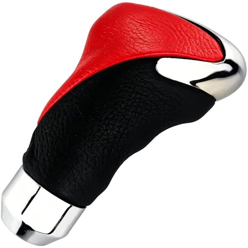 Lunsom Leather Gear Stick Shift Knob, Type-R Gear Shifter Knob Handle Lever Metal Shift Knob Fit Most Transmission Automatic Manual Vehicle, Black & Red - color: Red