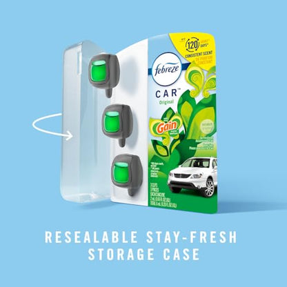 Febreze Car Air Freshener, Odor-Fighting Automotive Vent Clip, Gain Original Scent, 3 Count