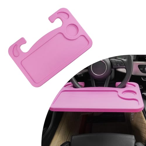 Dickno Car Steering Wheel Desk, Multipurpose Auto Steering Wheel Tray with Drink Holder, Steering Wheel Food Tray for Eating, Universal Vehicle Travel Accessories for Constant Travelers (Pink) - color: Pink