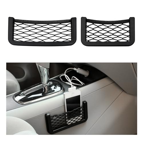 Dickno 2 PCS Car Pocket Phone Net, Universal Seat Side Storage Net Bag with Double Sided Tape, Automotive Frame Storage Net Pocket, Vehicle Interior Organizer for Phone Purse Bag - size: 2PCS