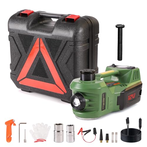 EFFIROSO Portable 5 Ton 12V Electric Car Jack Hydraulic Floor Jack for Car with Tire Inflator Pump for Vehicle Emergency Repair Kit 11023lbs - color: Green without Wrench