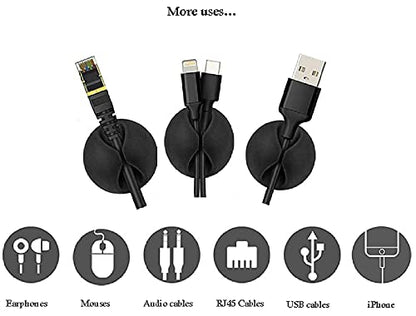 Cable Wire Cord Clips Organizer Holder Self-Adhesive Cord Management System for Charging USB Network Headphone Cables for Car Desk Office Home (Pack of 6 Black Silicone)