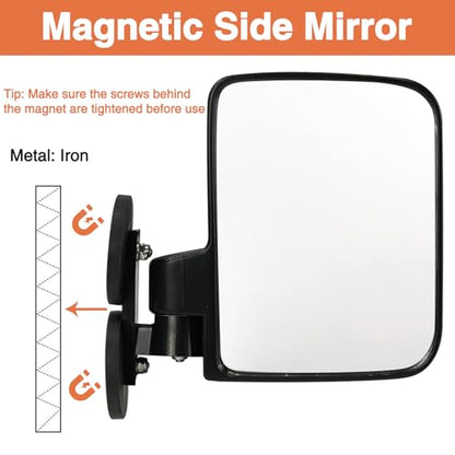 1 Pair Universal Tractor Mirrors Strong Magnetic Side View Mirrors for Tractors Forklifts Movers Golf Carts 114LB Left Right 7" x 5"