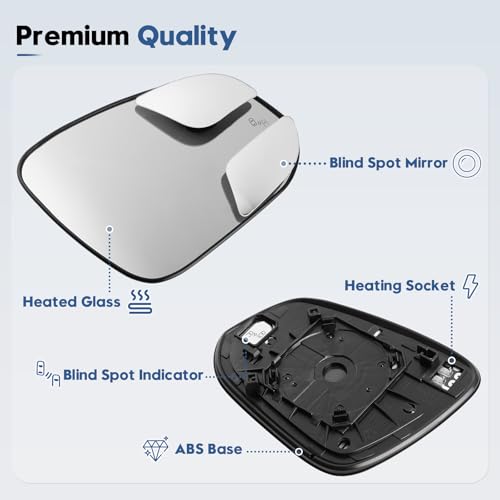 Blind Spot Mirrors for 2013-2025 RAV4, 2014-2024 4runner, 2016-2025 Tacoma, Passenger Side Mirror Replacement with Blind Spot Warning Light, Power Heated Mirrors for Anti-Fog, Durable Backing Plate - size: 13-25 RAV4, 16-25 Tacoma