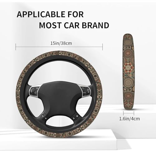 Bohemia Steering Wheel Cover with 2 Car Coasters Non Slip Neoprene for Women Men Universal 15 Inch - color: Bohemia