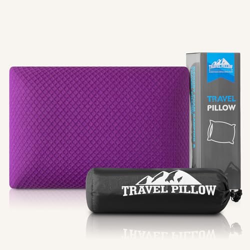 Travel Pillow Memory Foam Pillows, Camping Pillow-Compressible Medium Firm, Breathable Cover, Ideal Backpacking Hiking, Bed Pillows, Airplane and Car (Purple, M) - color: Purple, size: M-17.7*11.8in