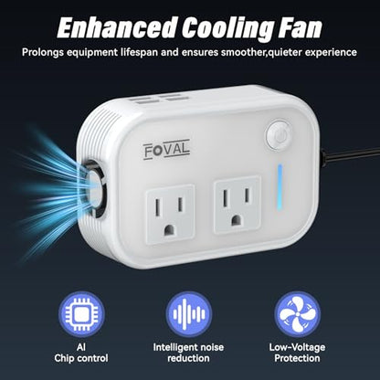 200W Car Power Inverter, FOVAL 12V DC to 110V AC Car Inverte with 4 USB Ports Car Outlet Adapter, Power Inverter for Vehicles, Car Plug Adapter Outlet for Laptop Computer Charger (White) - color: White