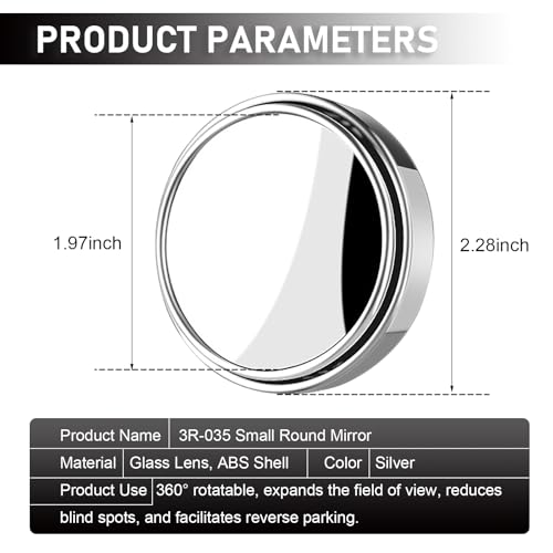 2 PCS Car Blind Spot Mirror, 360 Degree Large Viewing Angle Round Mirror, 2" HD Glass Convex, Universal for Cars SUV and Trucks (Silver) - color: Silver