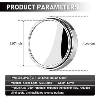 2 PCS Car Blind Spot Mirror, 360 Degree Large Viewing Angle Round Mirror, 2" HD Glass Convex, Universal for Cars SUV and Trucks (Silver) - color: Silver