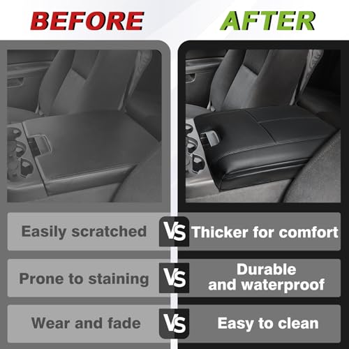 Muslogy Center Console Armrest Cover Fit for Chevy Silverado/Tahoe & GMC Sierra/Yukon 2007-2013 Accessories, Comfort Armrest Pad Console Lid Cushion Vegan Leather 1-Inch Extra Thick(Jump Seat ONLY) - size: 1) 07-13 |Slv&Tahoe&Sra&Yukon| Jump Seat, +Thick