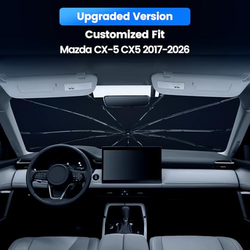 Windshield Sun Shade Umbrella for Mazda CX-5 CX5 2017-2026,Heat Blocking Keep Car Cool,UV Protection Windshield Sunshade, Emergency Rain Shield&Dashboard Protector-Thickened ICY Silver - size: For Mazda CX-5 CX5 2017-2026