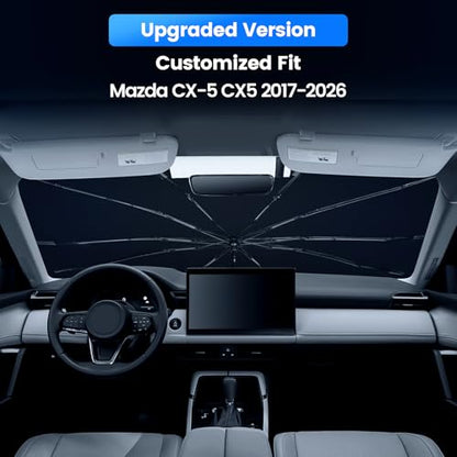 Windshield Sun Shade Umbrella for Mazda CX-5 CX5 2017-2026,Heat Blocking Keep Car Cool,UV Protection Windshield Sunshade, Emergency Rain Shield&Dashboard Protector-Thickened ICY Silver - size: For Mazda CX-5 CX5 2017-2026