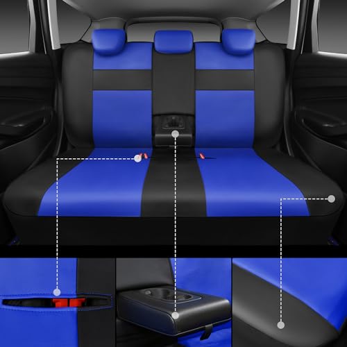 CAR PASS Leather Seat Covers Full Set Universal Water Resistant 3D Foam Back Support, Luxury Comfort Automotive 5 Seat Covers All Season Fit for SUV,Sedan,Van, Airbag Compatible Elegance(Blue Black) - color: Black and Blue