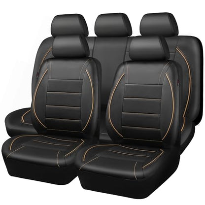 CAR PASS Universal FIT Piping Leather Car Seat Cover, for suvs,Van,Trucks,Airbag Compatible,Inside Zipper Design and Reserved Opening Holes (Full Set, Black and Beige) - color: Beige Black