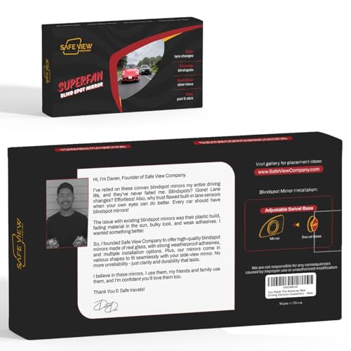 Superfan Blind Spot Mirrors for Cars by Safe View Company – Real Convex Glass for Clear Wide Angle Vision – Safer Lane Changes, Easy Stick-On, Weatherproof & Long Lasting Durability - size: Superfan