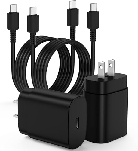 2Pack 25W USB C Charger for Samsung Galaxy S24 Ultra, Super Quite Fast Charging Type C Block with 6FT C to C Cord for Samsung Galaxy Tab S9 S8 S23 Ultra S22 Ultra S23 S22+ S22 S21 Note 10 Plus 20 - color: Black, size: 2Pack 6Feet