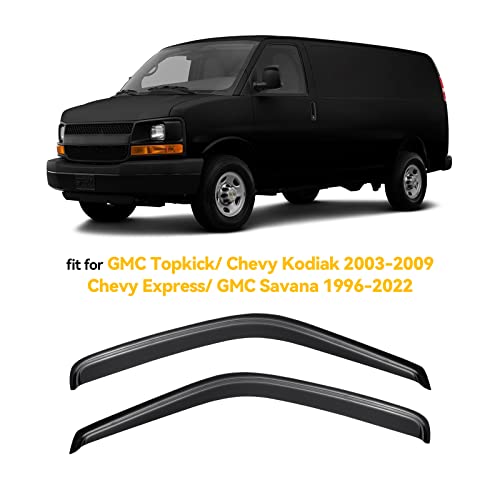 Window Visors for Chevrolet(Chevy) Express/GMC Savana 1996-2025, Rain Guards Shield Vent Shade Deflector Dark Smoke for GMC Topkick C4500 C5500 03-09/ Chevy Kodiak 03-09, Tape-On, 2PCS - style: For 1996-2025 | Chevy Express/ GMC Savana | Out-Channel